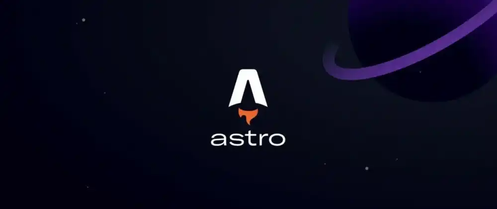 Astro Web Framework Logo with a stylized rocket shaped like the letter A with an orange flame and purple orbit design, set against a dark background.